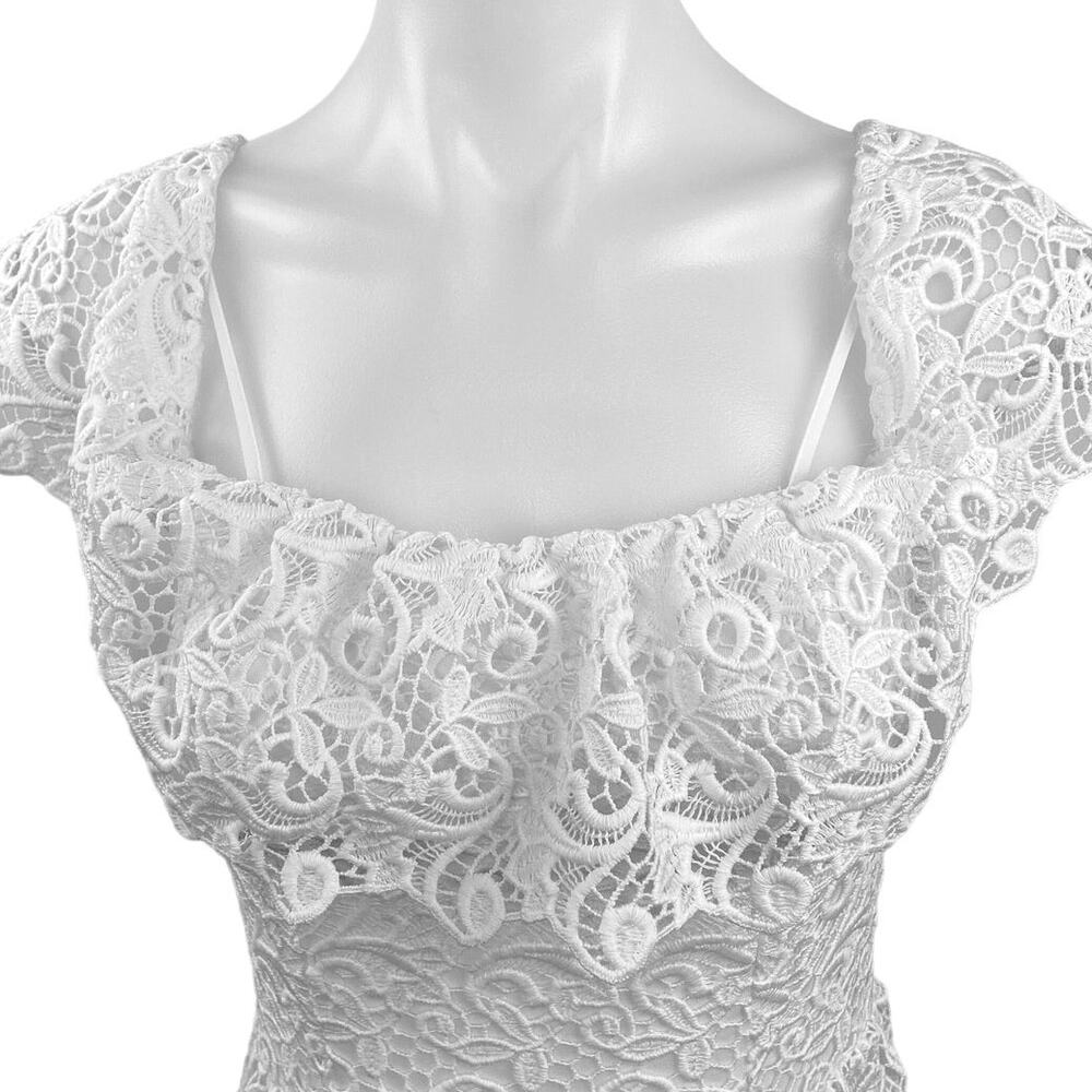H&M White Lace Off The Shoulder Frill Sleeves A-Line Lined Midi Dress Size 4 - Picture 5 of 7